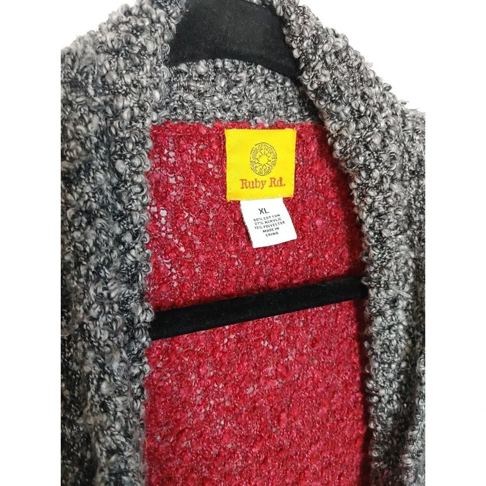 Ruby Rd. Women's XL Open Burgundy Gray Knit Cardigan Sweater Light Weight BoHo - Picture 3 of 7